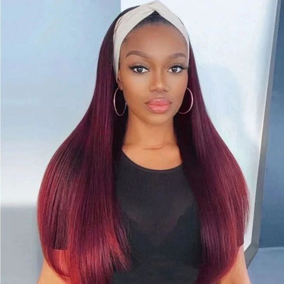 Straight maroon headband wig