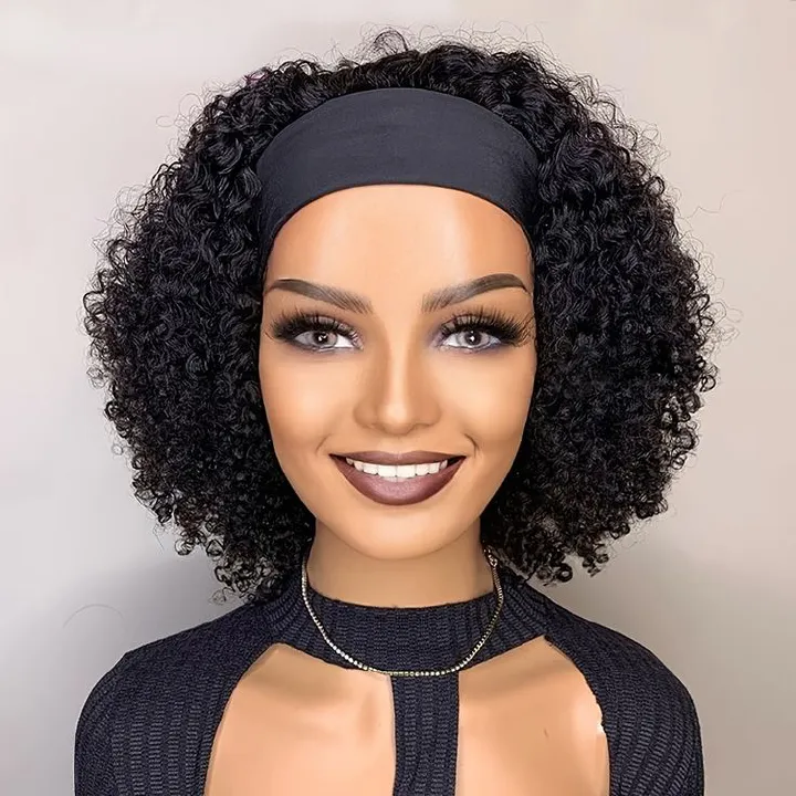 Short kinky curly headband wig