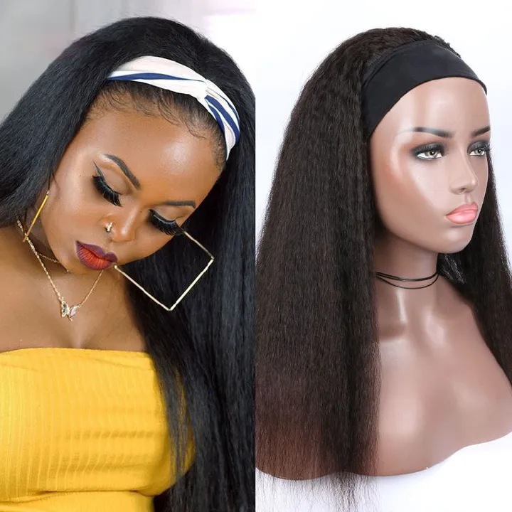 Black straight kinky headband wig + FREE GIFT