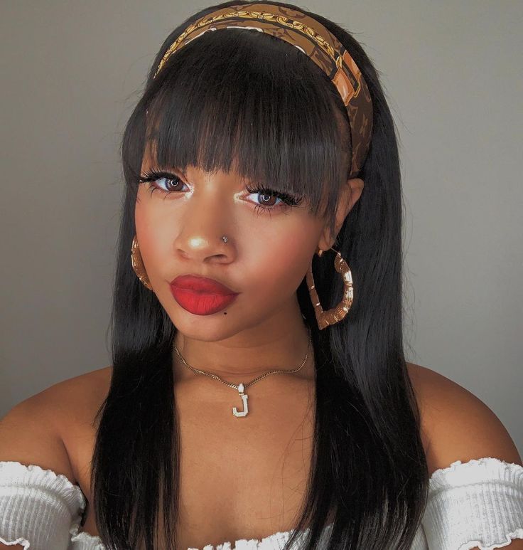 Straight kinky headband wig with a bang