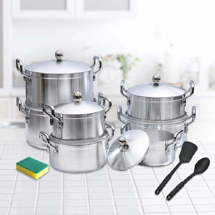 TC 17PCS Aluminium Cookware Set Sufuria 7pcs pots+7pcs lids Cooking Pots (16cm/18cm/20cm/22cm/24cm/ 26cm/28cm) with 3pcs Accessories