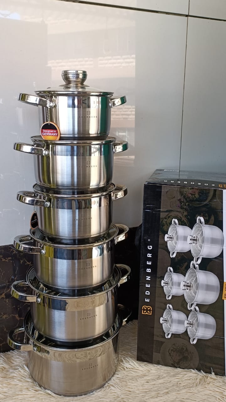 Edenberg cookware set heavy duty 12 pcs stainless steel Cookware set EB-4037 Calibrated for content measuring, induction friendly stainless steel bottom