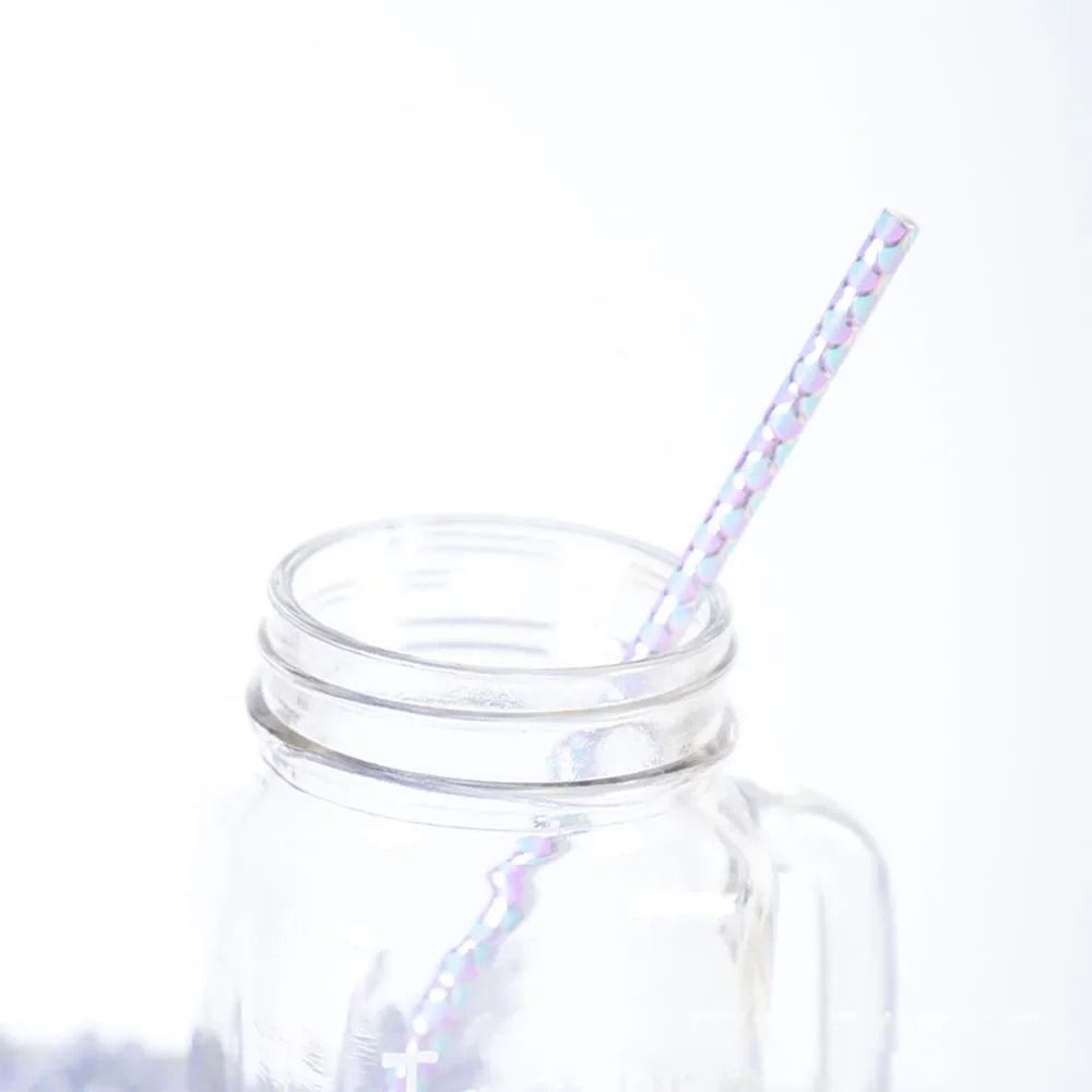 25Pcs/Pack Mermaid Straw Fish Scale Paper Disposable Food Grade Degradable Tableware For Birthday Party Drinking Festive Event Supplies