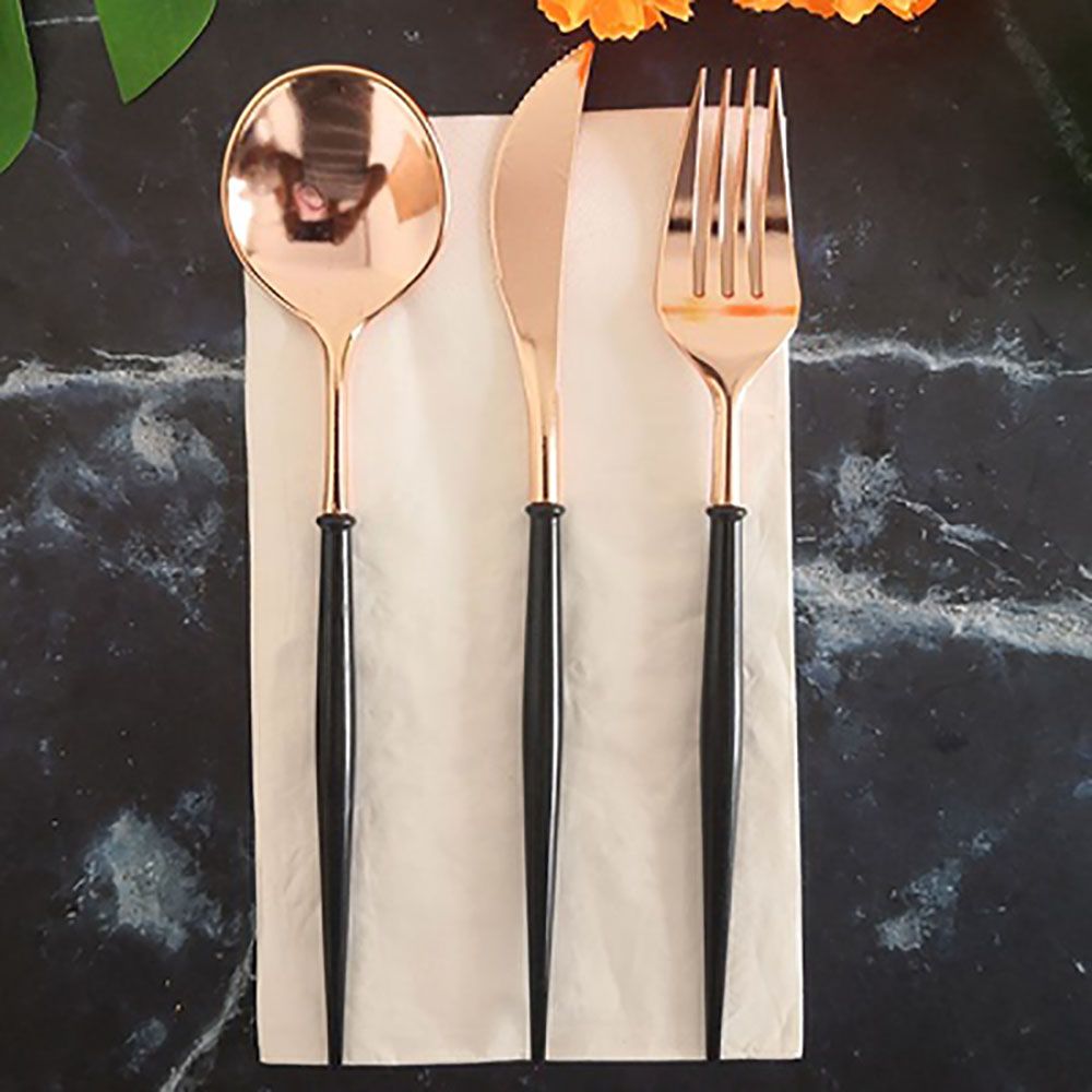Rose Gold Knives Forks Spoons Set Tableware Colorful Gilt Plastic Food Grade Disposable For Birthday Party Cake Fruit Desserts Dinner