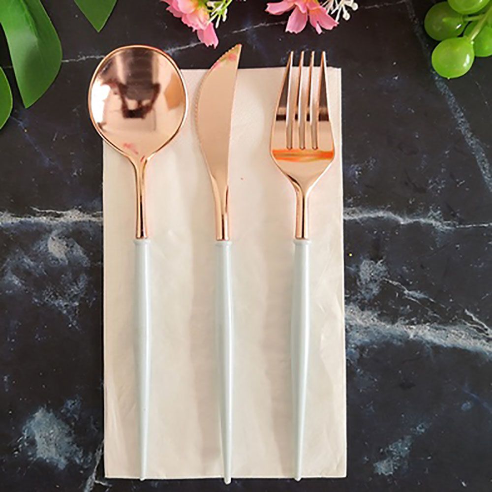 Rose Gold Knives Forks Spoons Set Tableware Colorful Gilt Plastic Food Grade Disposable For Birthday Party Cake Fruit Desserts Dinner