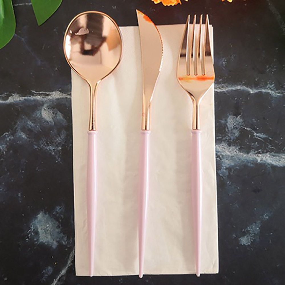Rose Gold Knives Forks Spoons Set Tableware Colorful Gilt Plastic Food Grade Disposable For Birthday Party Cake Fruit Desserts Dinner