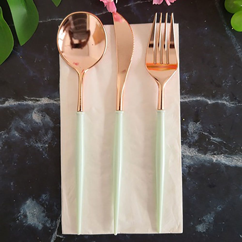 Rose Gold Knives Forks Spoons Set Tableware Colorful Gilt Plastic Food Grade Disposable For Birthday Party Cake Fruit Desserts Dinner