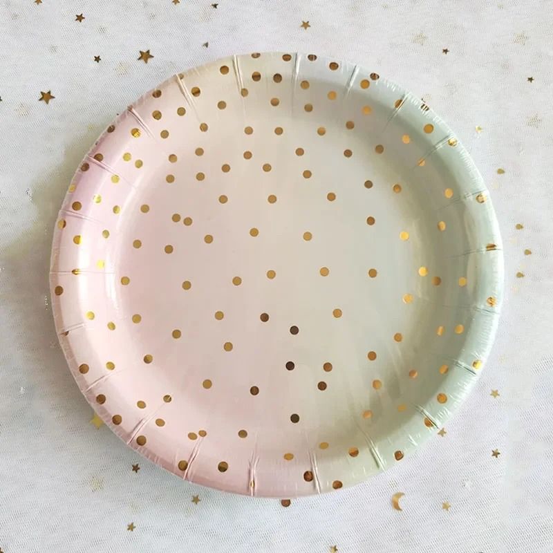 Gradient Color Gold Paper Cups Plates With Bronzing Disposable Paper Tableware For Party Cake Wedding Birthday Banquet Picnic Dessert Decoration Supplies