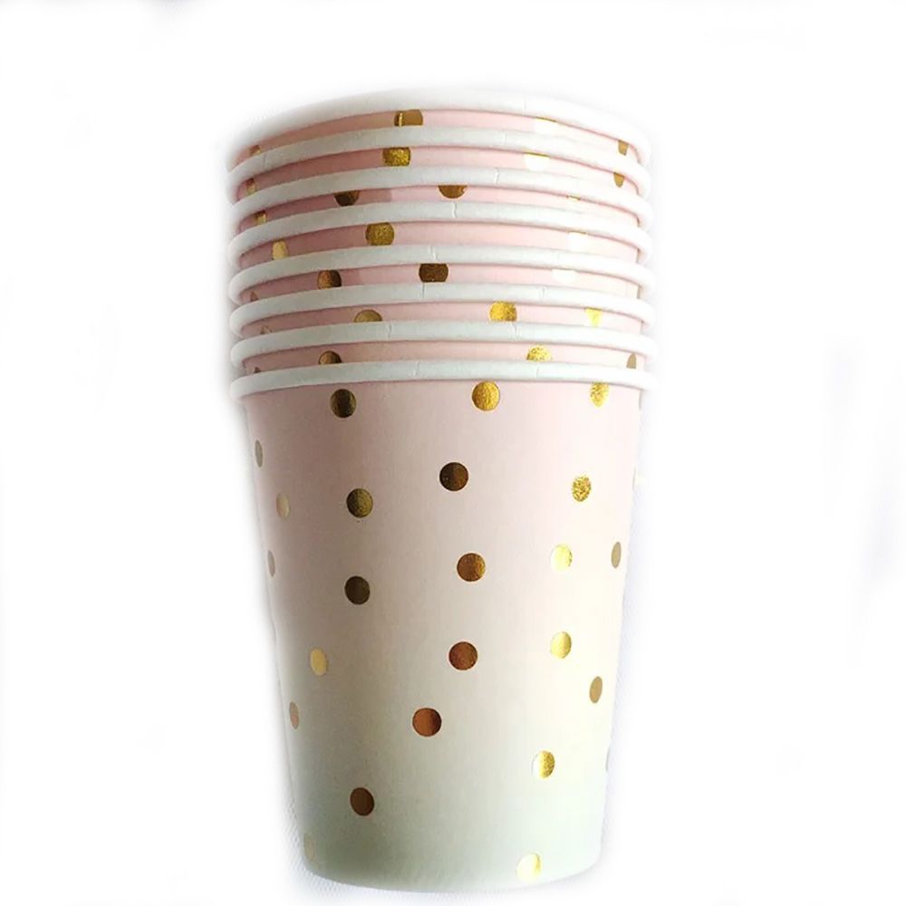 Gradient Color Gold Paper Cups Plates With Bronzing Disposable Paper Tableware For Party Cake Wedding Birthday Banquet Picnic Dessert Decoration Supplies