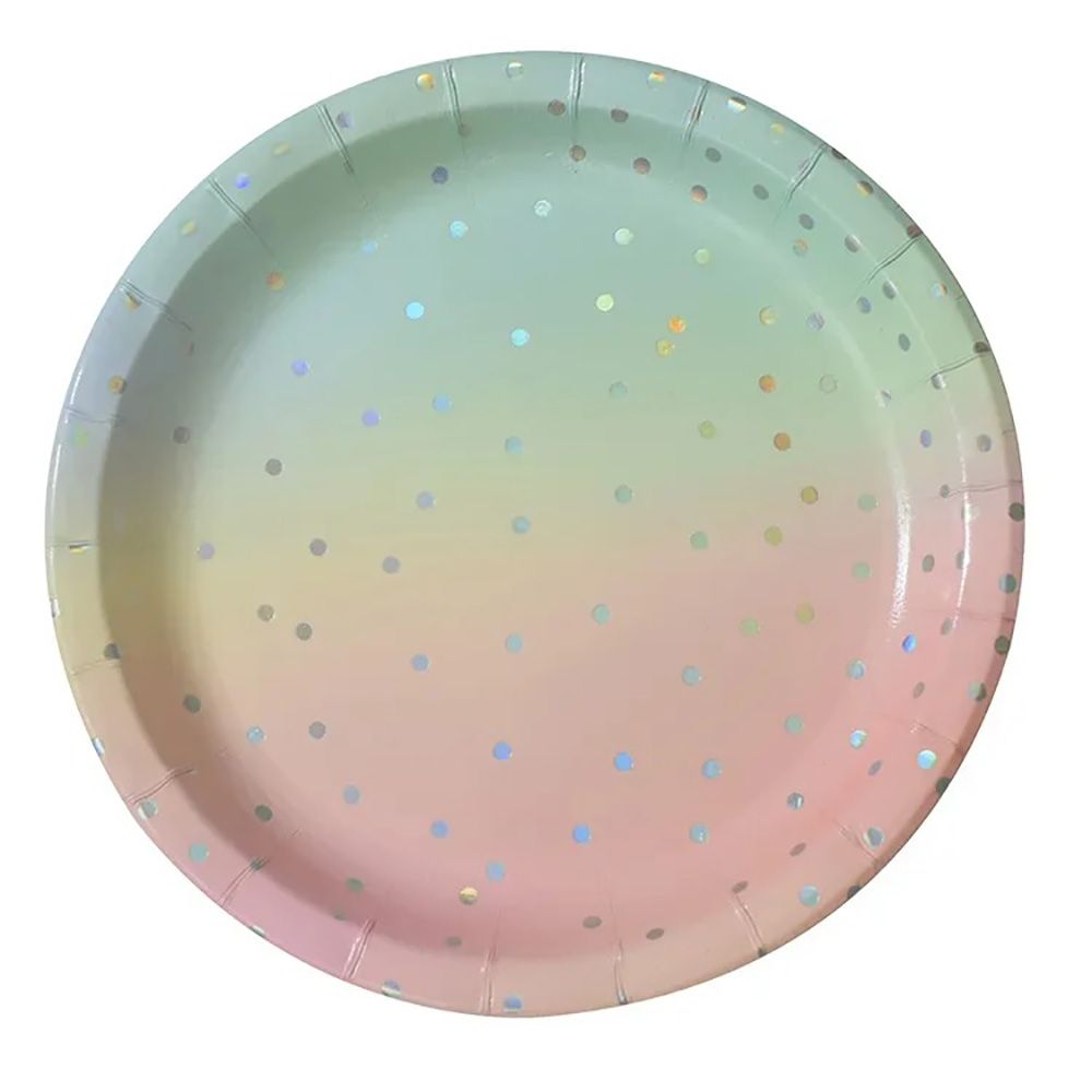 Gradient Color Silver Paper Cups Plates With Bronzing Disposable Paper Tableware For Party Cake Wedding Birthday Banquet Picnic Dessert Decoration Supplies