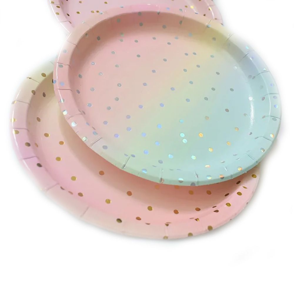 Gradient Color Silver Paper Cups Plates With Bronzing Disposable Paper Tableware For Party Cake Wedding Birthday Banquet Picnic Dessert Decoration Supplies
