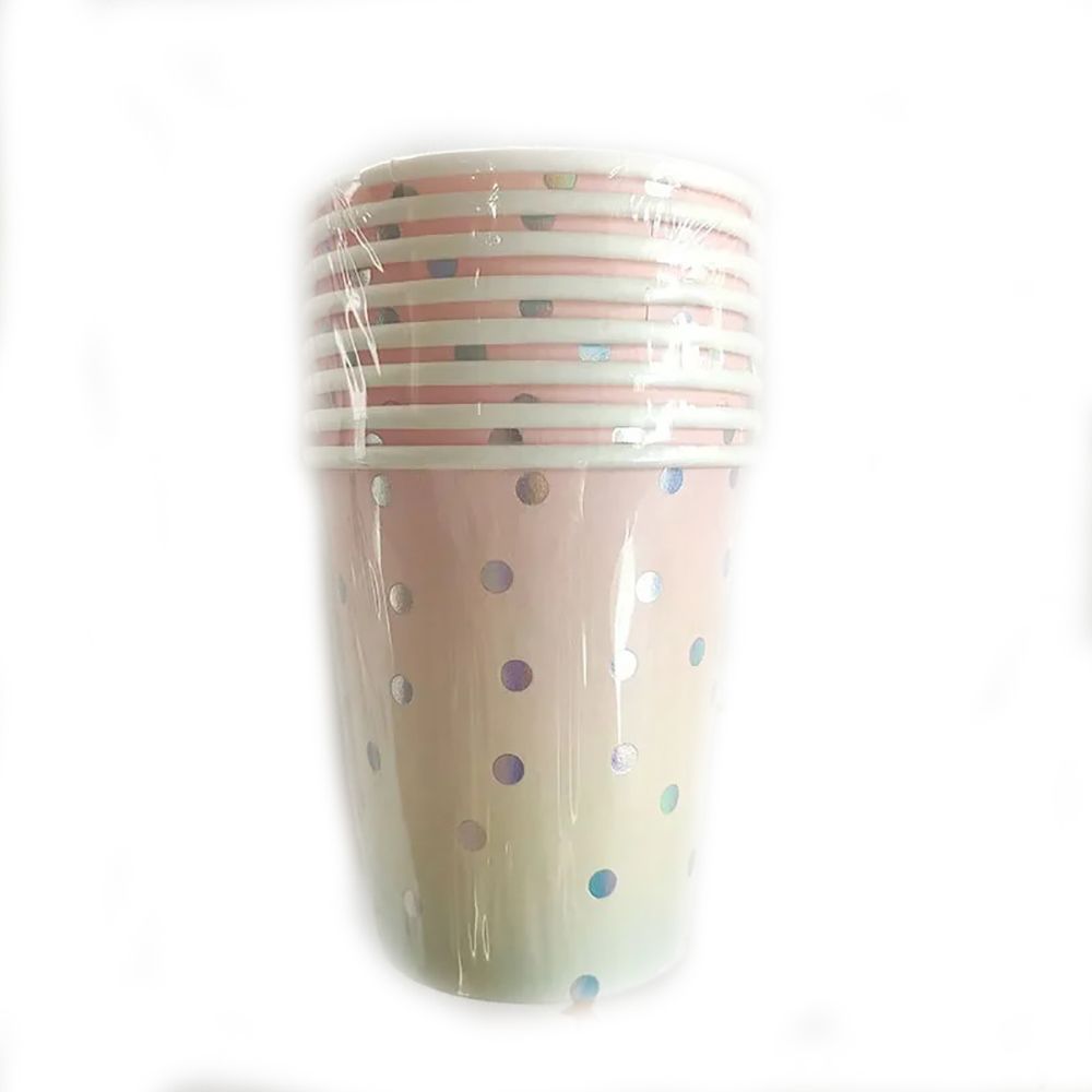 Gradient Color Silver Paper Cups Plates With Bronzing Disposable Paper Tableware For Party Cake Wedding Birthday Banquet Picnic Dessert Decoration Supplies