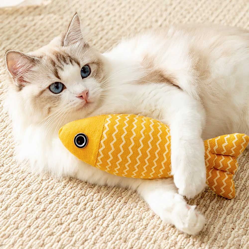 Sackcloth Fish Toy Pillow With Catnip Simulation Zipperless Cotton For Pet Cat Gnaw Teething Play Pet Supplies