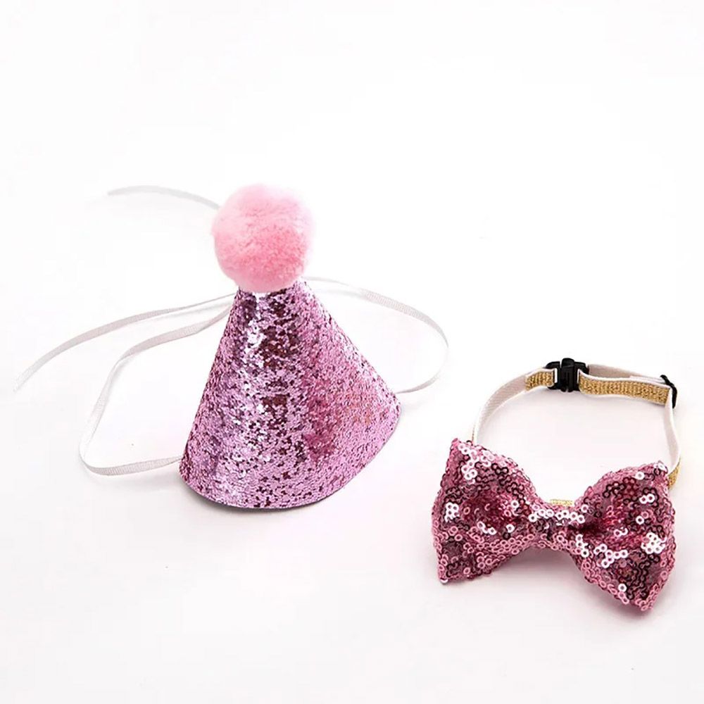 Dog Cat Hat Necktie With Shining Cloth Bow For Pet Ornaments Children Party Birthday Supplies