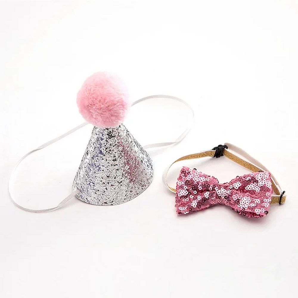 Dog Cat Hat Necktie With Shining Cloth Bow For Pet Ornaments Children Party Birthday Supplies