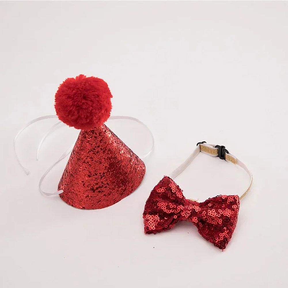 Dog Cat Hat Necktie With Shining Cloth Bow For Pet Ornaments Children Party Birthday Supplies