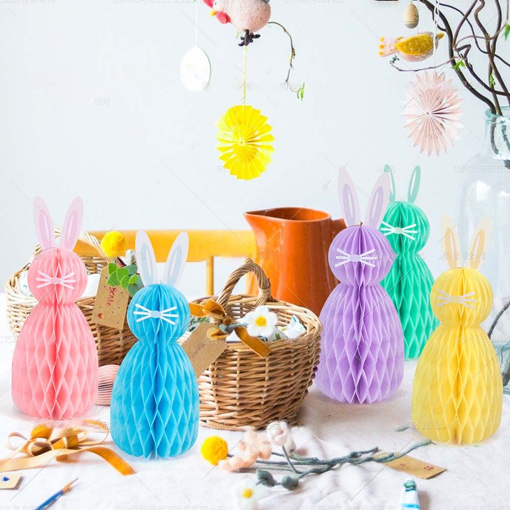 Rrabbit Honeycomb Balls With Fold Fans Paper For Easter Thematic Party Backdrop Kindergarten Hanging Ornaments Decoration Supplies