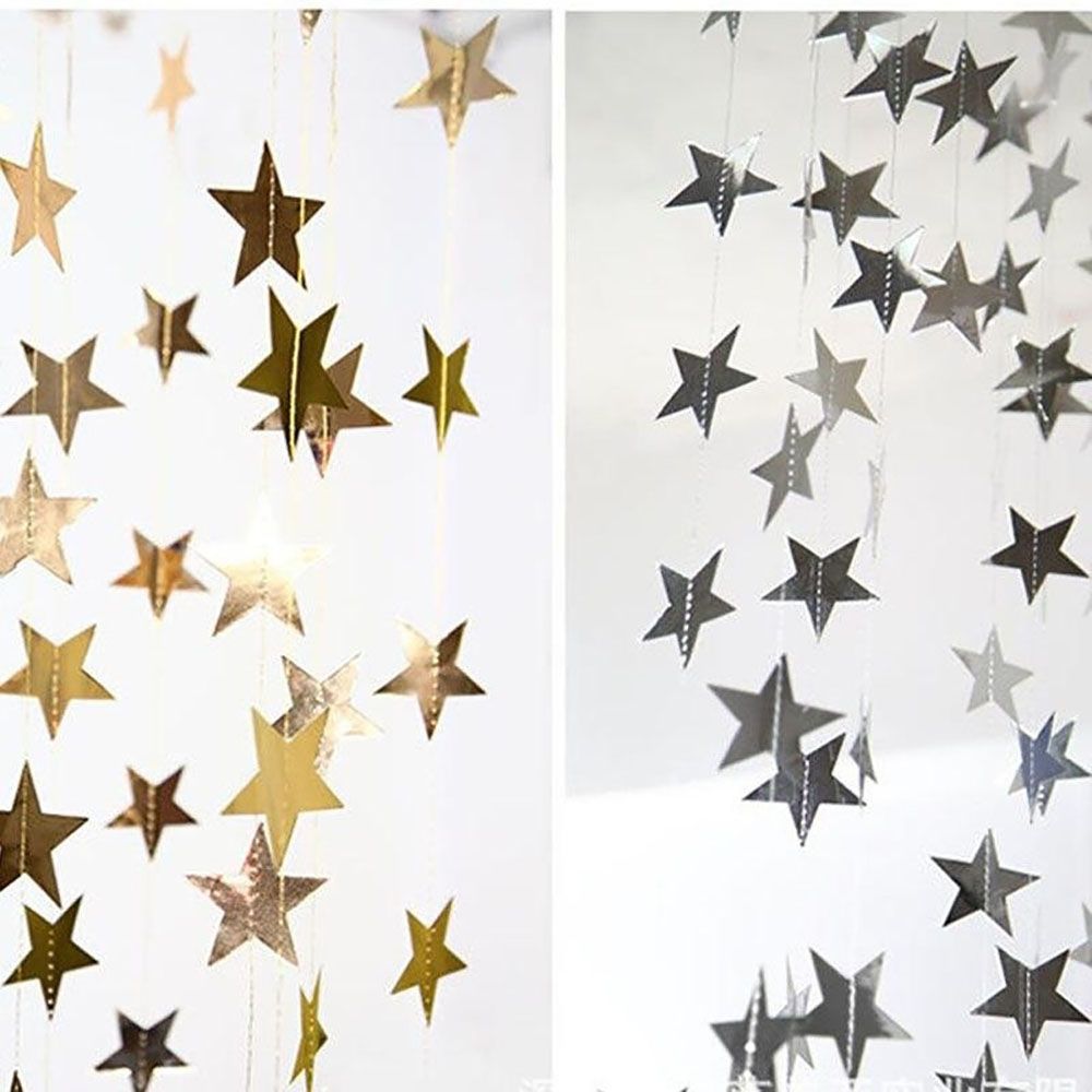 4M Mirror Star Paper String With 10CM Garland Banner Shining For Christmas Birthday Wedding Party Home Shopwindow Hanging Ornament Decoration Supplies