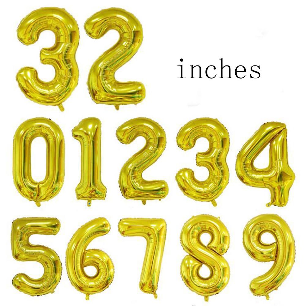 32 Inches Digit Balloons Gold With Aluminum Film Thicken For Wedding Birthday Party Shop Window Restaurant Cafe Home Curtain Decoration Supplies