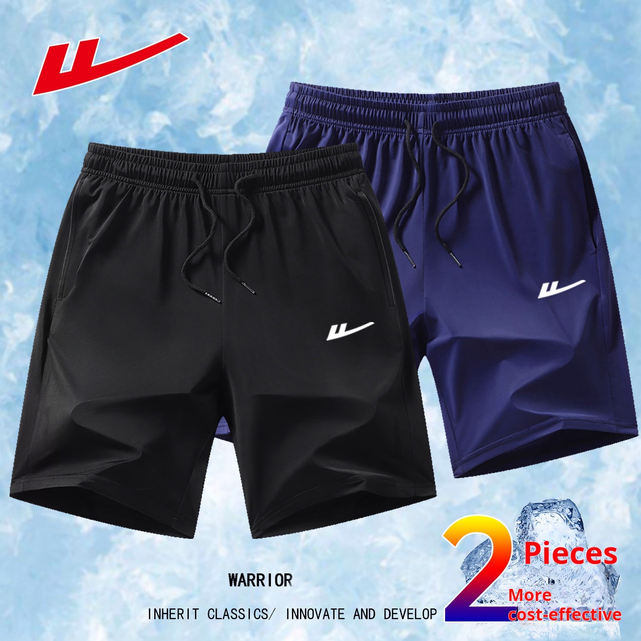【2 piece】Unisex Athletic Shorts, Navy & Black. Elastic waist for comfort, striped sides for style. Durable, breathable fabric, perfect for sports like jogging and daily wear. Long - lasting, easy to m