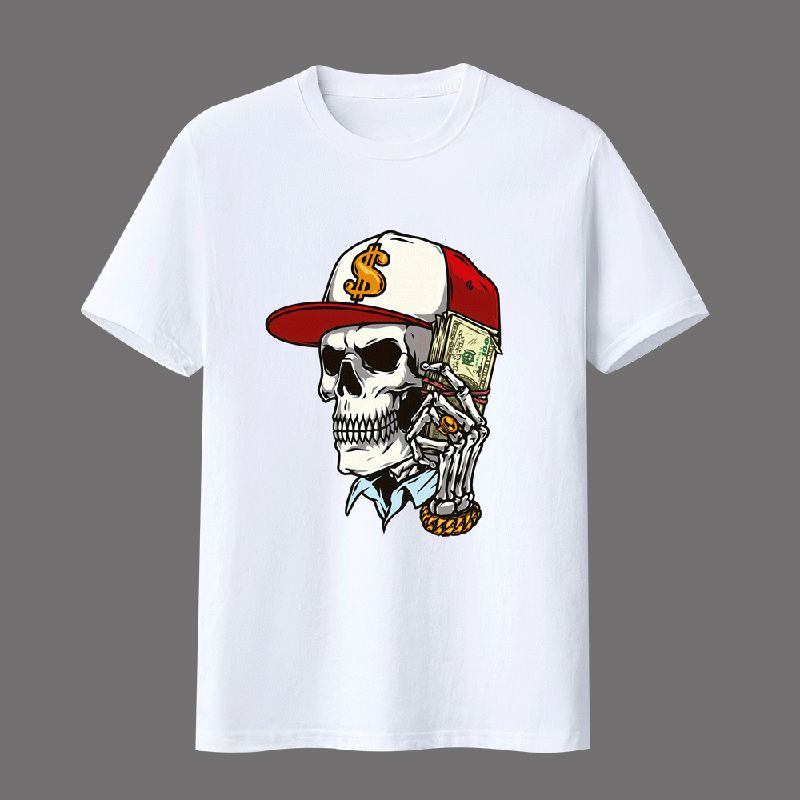 Man clothes【3-piece 】Men's Graphic Tees, White/Red/Black. Features skull - money design, "Favorite Son - in - Law" slogan, "Without God I Am Nothing" text. Comfort fabric, for casual wear.