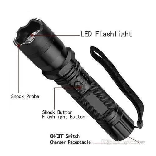 Self-Defense Torch With Electric Shock Black With shock With Free Bluetooth Earphone