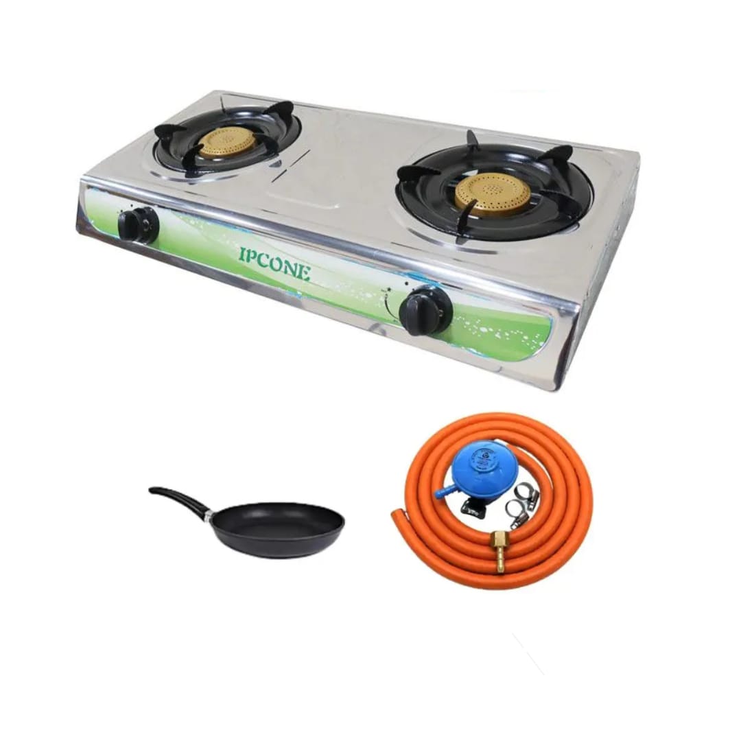TWO BURNER COOKER GAS + NON STICK PAN+ REGULATOR + PIPE