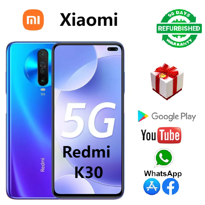 Refurbished Xiaomi Redmi K30 Smart Phone 128GB+6GB 6.67" 4500mAh Fingerprint unlock phone Dual SIM 5G phone Refurbished Phone SmartPhones Mobile Phones 128GB phone 4G Phone Xiaomi phone smartphone