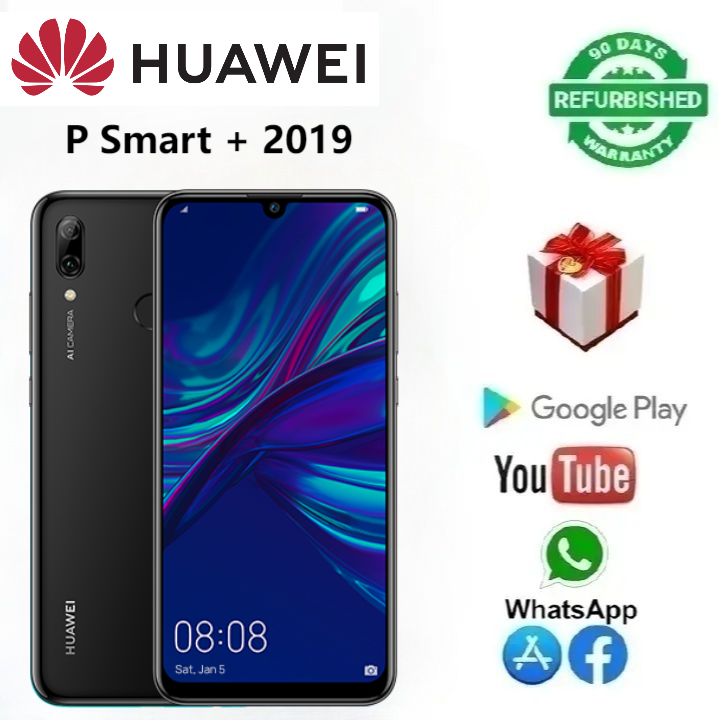 Refurbished HUAWEI P smart + Smart Phone 128GB+4GB 6.2" 3400mAh Fingerprint unlock phone Dual SIM 4G phone Refurbished Phone SmartPhones Mobile Phones 128GB phone 4G Phone HUAWEI phone smartphone