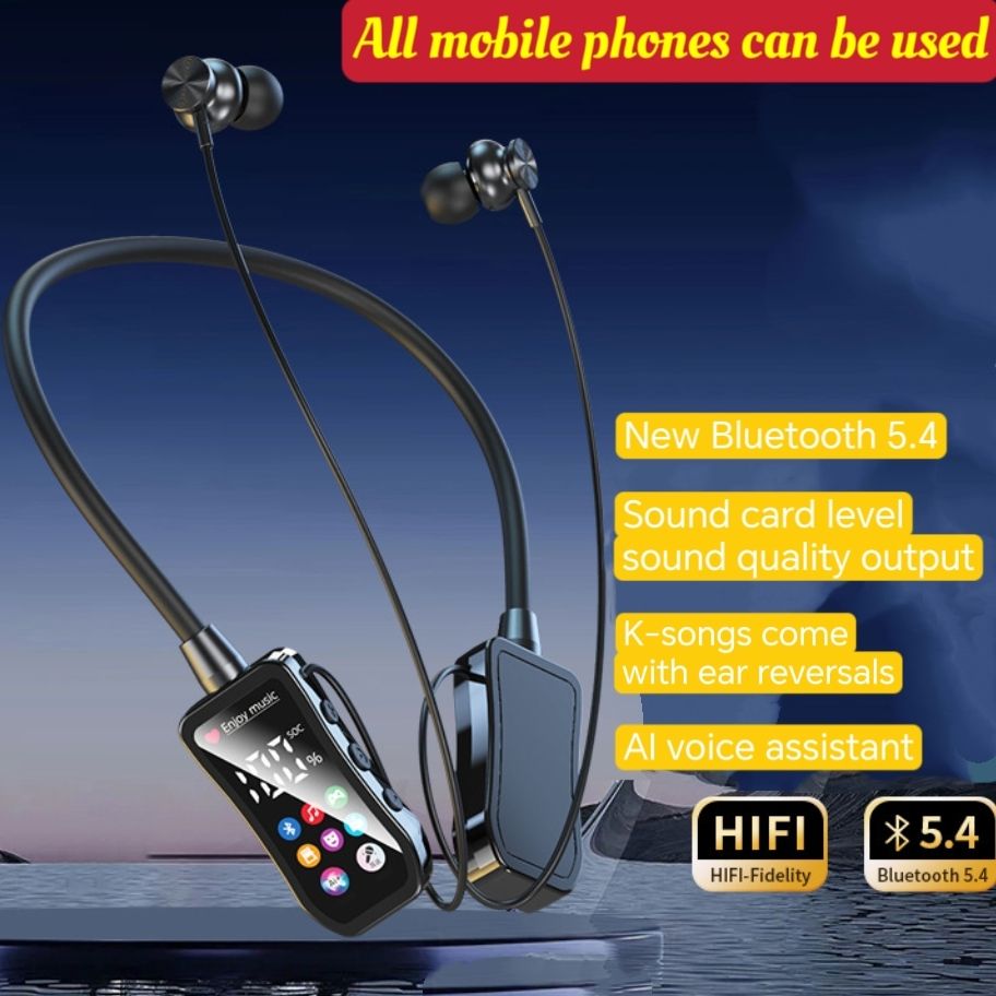 New digital neck hanging wireless Bluetooth earphones for sports, ultra long battery life, standby, ear return monitoring, card insertion, noise reduction, comfortable