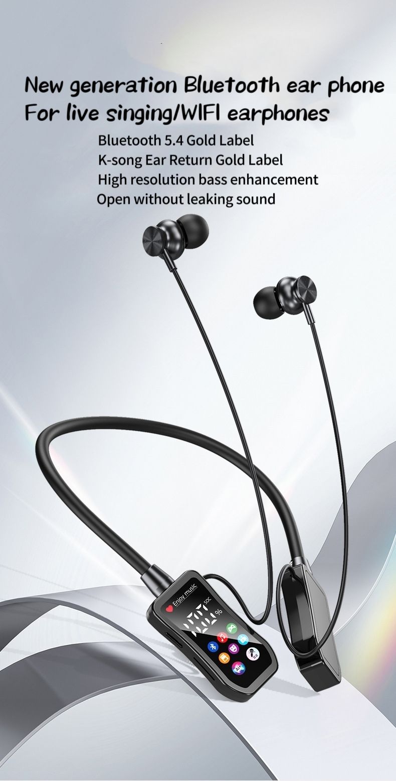 New digital neck hanging wireless Bluetooth earphones for sports, ultra long battery life, standby, ear return monitoring, card insertion, noise reduction, comfortable