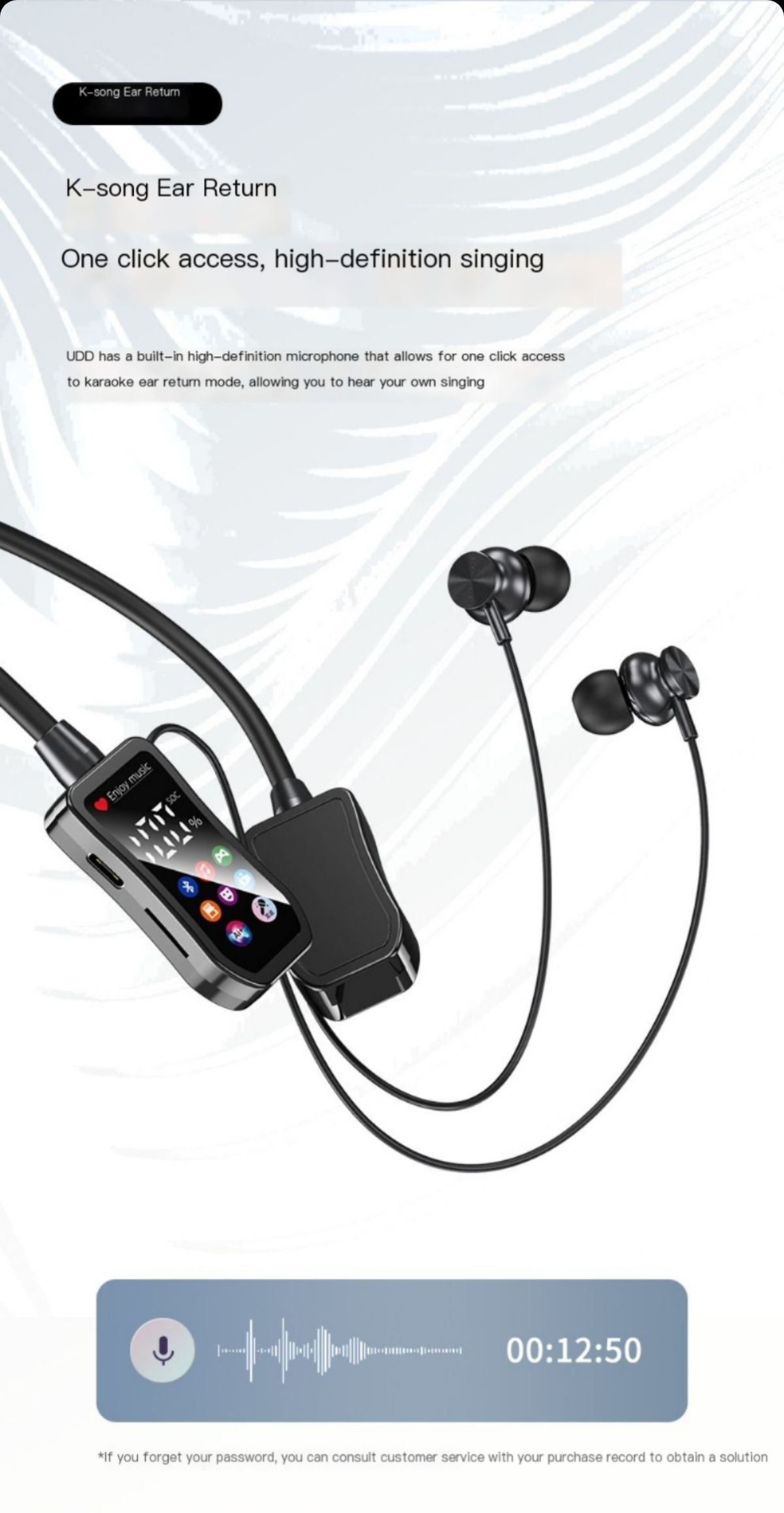 New digital neck hanging wireless Bluetooth earphones for sports, ultra long battery life, standby, ear return monitoring, card insertion, noise reduction, comfortable