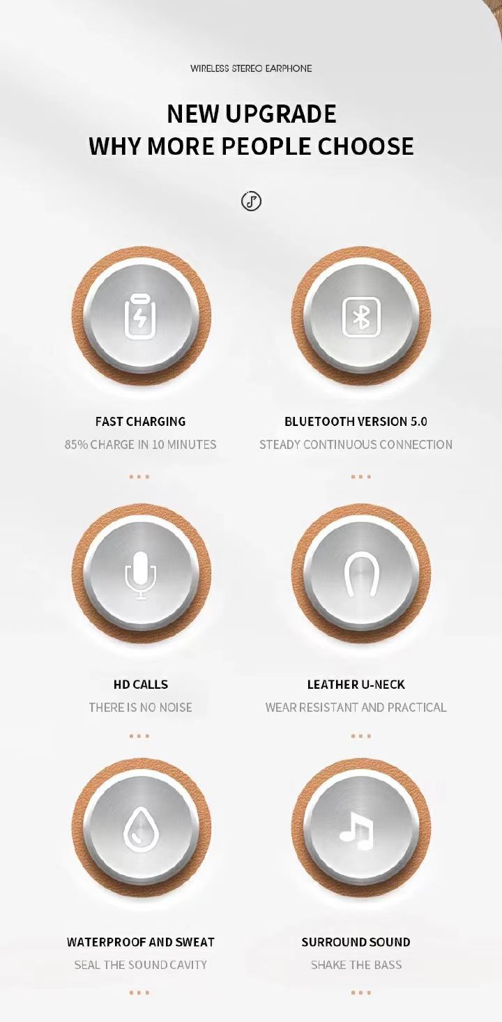 New  true wireless Leather neck Bluetooth earphone single ear in ear running Support SD Card Bluetooth earphone