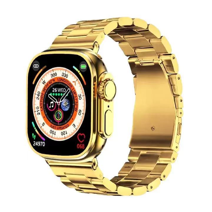 Golden Smart Watch 2.01 inch Ultra Max Bluetooth Waterproof Sports Smartwatch with Real Screw Buckle Metal Dual Band Business Luxury Watches