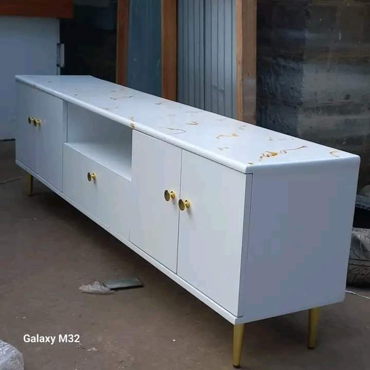 6  ft Modern classy white themed Tv stand with Marble topping