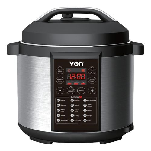 CLEARANCE OFFER VON VSCP60MMX 6L, 1000W, Electric Pressure Cooker Programmed Safety Measure Feature Non Stick Pot