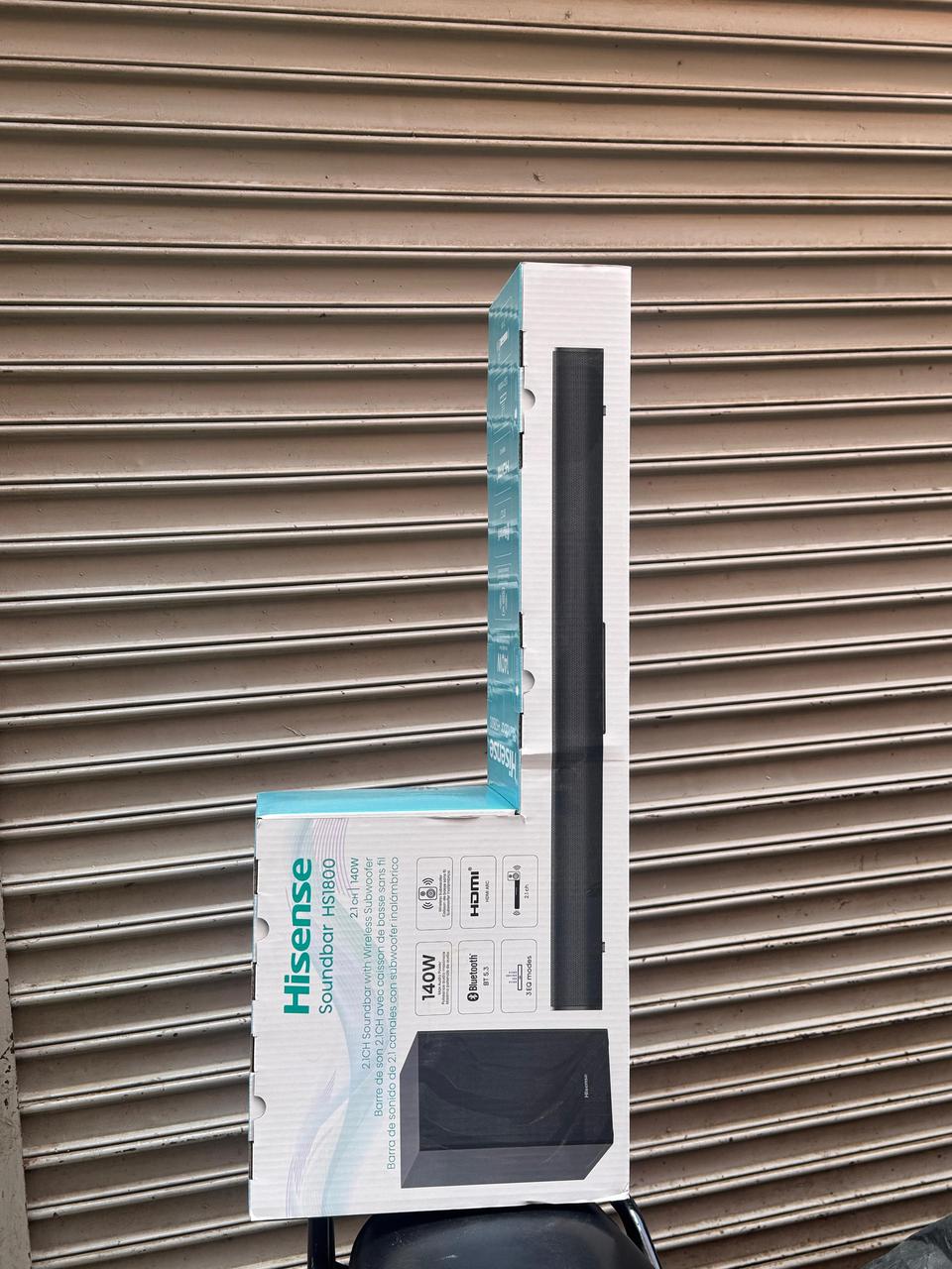 HISENSE SOUNDBAR HS1800 [140watts] Hisense soundbar (HS1800) 

140W Max Audio power

2.1 Ch with Wireless subwoofer

Bass Boost

HDMI ARC

Bluetooth streaming

USB port