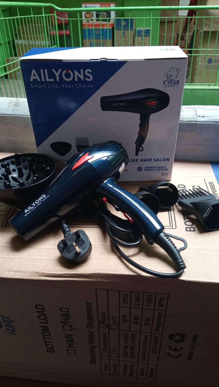 AILYONS HAIR DRYER COMFORTABLE HANDLE DESIGN ONE CLICK 3 SPEEDS