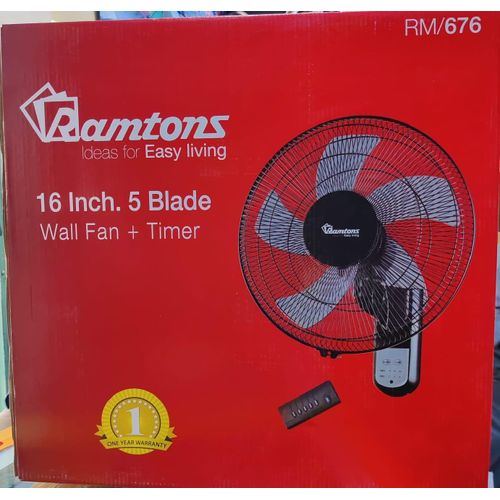 CLEARANCE OFFER RM/676 Ramtons 16 Inches Wall Fan 5 Blades With Remote