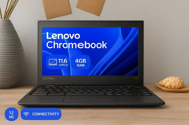 Lenovo 100e Chromebook 4GB 32GB eMMC SD Flash Memory Up to 256GB  11.6 Inch Chromebook HD - Intel N-Series N100-4 With Chrome OS English Keyboard Student Laptop