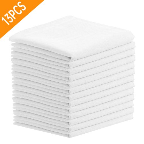 13pcs 100% Cotton White Handkerchiefs, LEDream 15''x15'' Men's Hankies, Classic Pocket Square for Business and Wedding