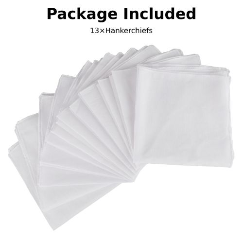 13pcs 100% Cotton White Handkerchiefs, LEDream 15''x15'' Men's Hankies, Classic Pocket Square for Business and Wedding