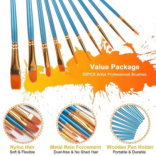 Acrylic Paint Brush Set, LEDream 50 Pcs Miniature Detail Painting Brushes for All Purpose Oil Watercolor
