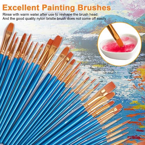 Acrylic Paint Brush Set, LEDream 50 Pcs Miniature Detail Painting Brushes for All Purpose Oil Watercolor