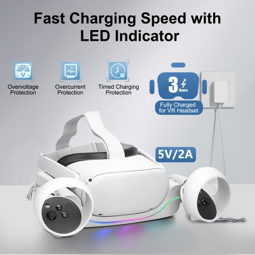 VR Magnetic Charging Station Dock Fit for Oculus/Meta Quest 2 Headset with LED Indicator