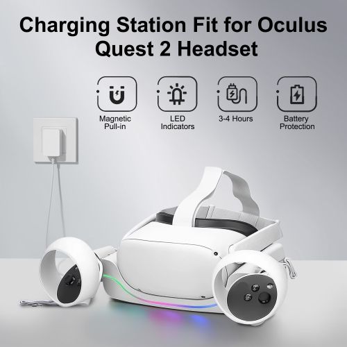 VR Magnetic Charging Station Dock Fit for Oculus/Meta Quest 2 Headset with LED Indicator