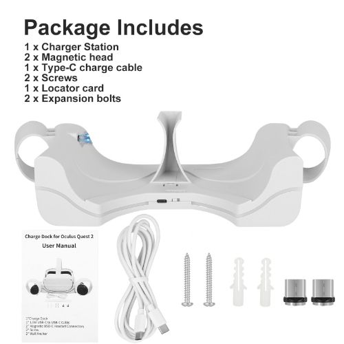 VR Magnetic Charging Station Dock Fit for Oculus/Meta Quest 2 Headset with LED Indicator