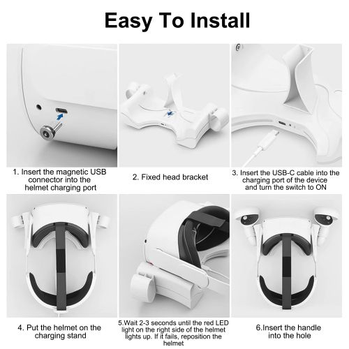 VR Magnetic Charging Station Dock Fit for Oculus/Meta Quest 2 Headset with LED Indicator