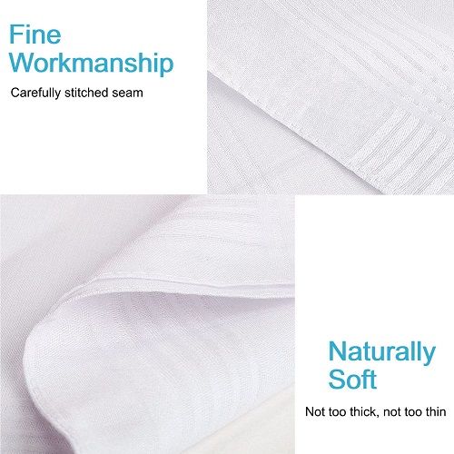 20pcs Soft Pure Cotton Handkerchiefs, LEDream 38x38cm Men's White Hankies, Classic Pocket Squares with Stripe
