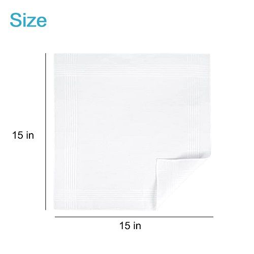 20pcs Soft Pure Cotton Handkerchiefs, LEDream 38x38cm Men's White Hankies, Classic Pocket Squares with Stripe